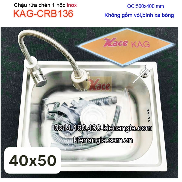 Chậu rửa chén inox 1 hộc 50x40cm KAG-CRB136
