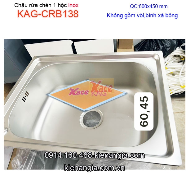Chậu rửa chén inox 1 hộc 60x45cm KAG-CRB138