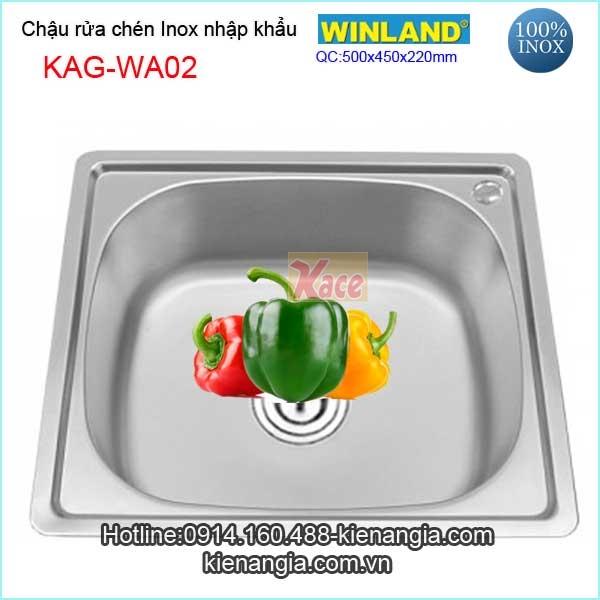 Chậu rửa chén Inox 1 hộc 50x45 cm Winland KAG-WA02