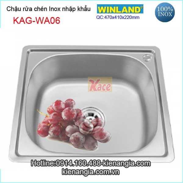 Chậu rửa chén Inox 1 hộc 47x41 cm Winland KAG-WA06