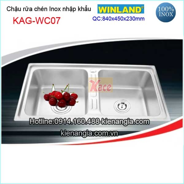 Chậu rửa chén inox 2 hộc 84x45 cm Winland KAG-WC07