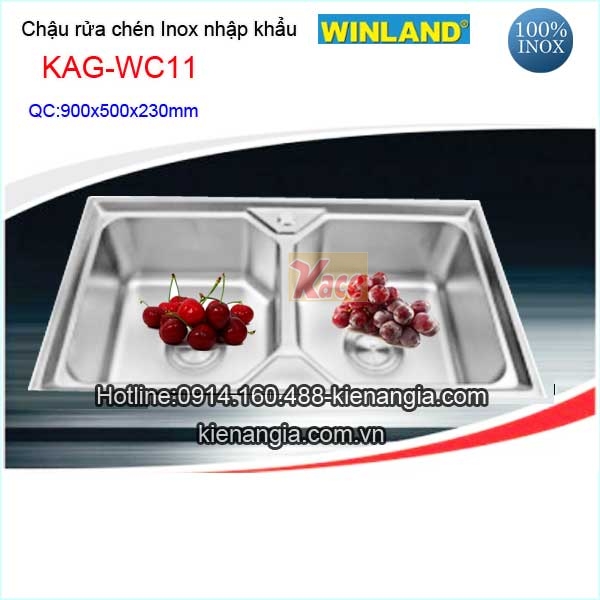 Chậu rửa chén inox 2 hộc 90x50 cm Winland KAG-WC11