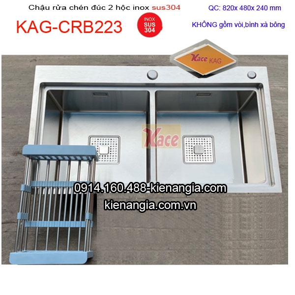 Chậu rửa chén inox sus304 đúc 2 hộc đều bậc thang 82x48 cm KAG-CRB223