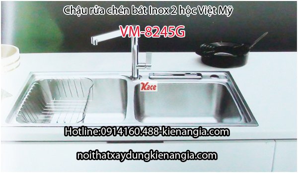 Chậu rửa chén SUS 304 2 hộc 82x45 x23cm Việt Mỹ VM-8245VD