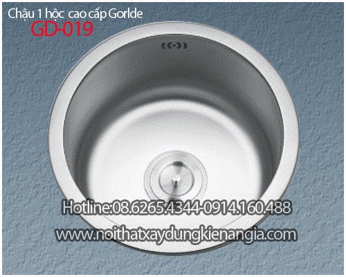 Chậu rửa tròn âm bàn sus 304 1 hộc 43x43 x23cm GORLDE GD 019