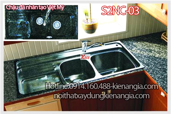Chậu Việt Mỹ bằng đá 2 hộc 1 bàn 117x 510 x23cm S2NC-03
