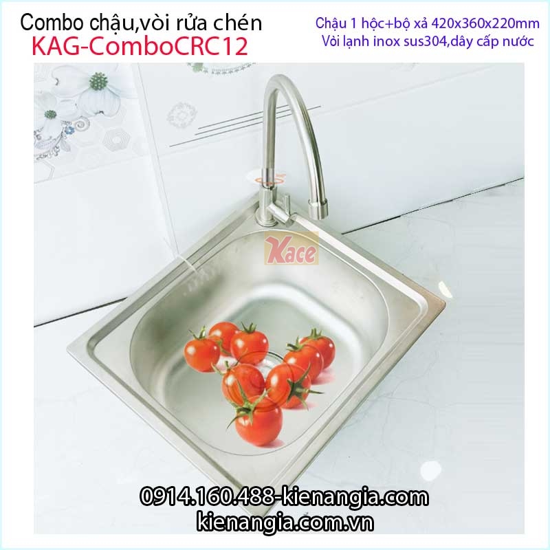 Combo chậu 1 hộc 40x36 cm vòi lạnh sus304 KAG-ComboCRC12