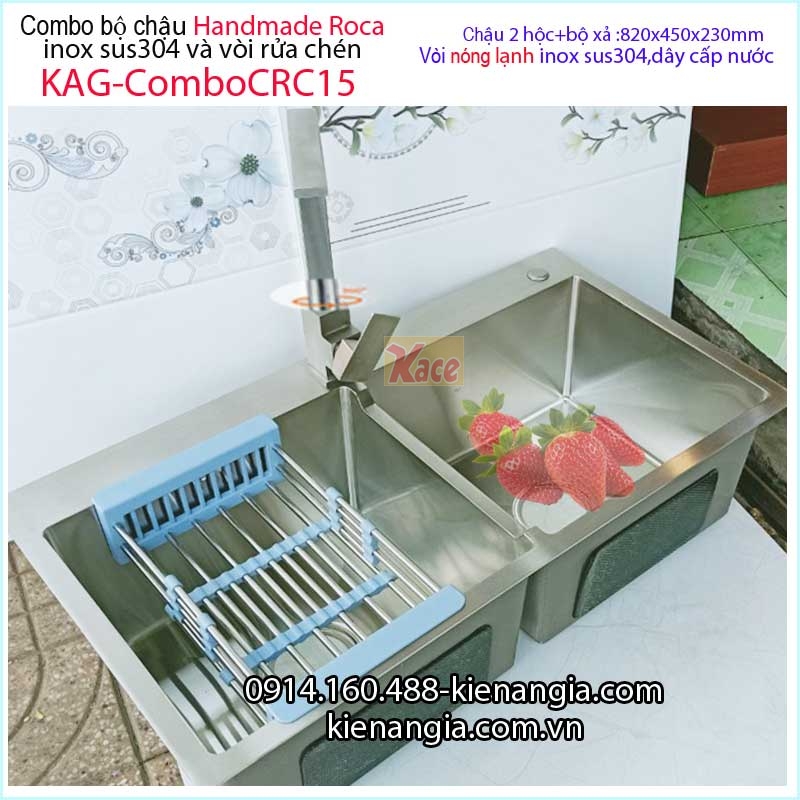 Combo chậu 2 hộc vuông đều Handmade-Roca-82x45 cm-KAG-ComboCRC15