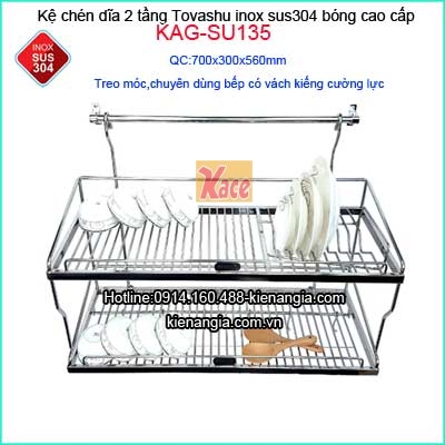 Kệ 2 tầng úp chen bát căn hộ chung cư dài 70cm Tovashu KAG-SU135