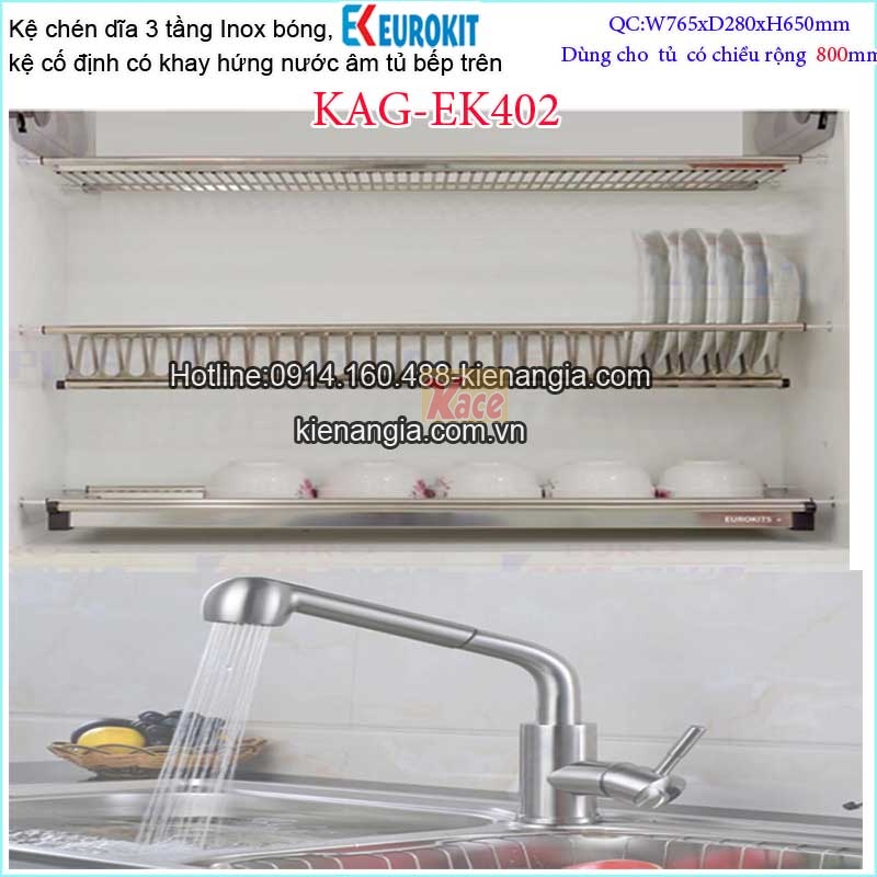 Kệ 3 tầng âm tủ bếp trên 800 KAG-EK402