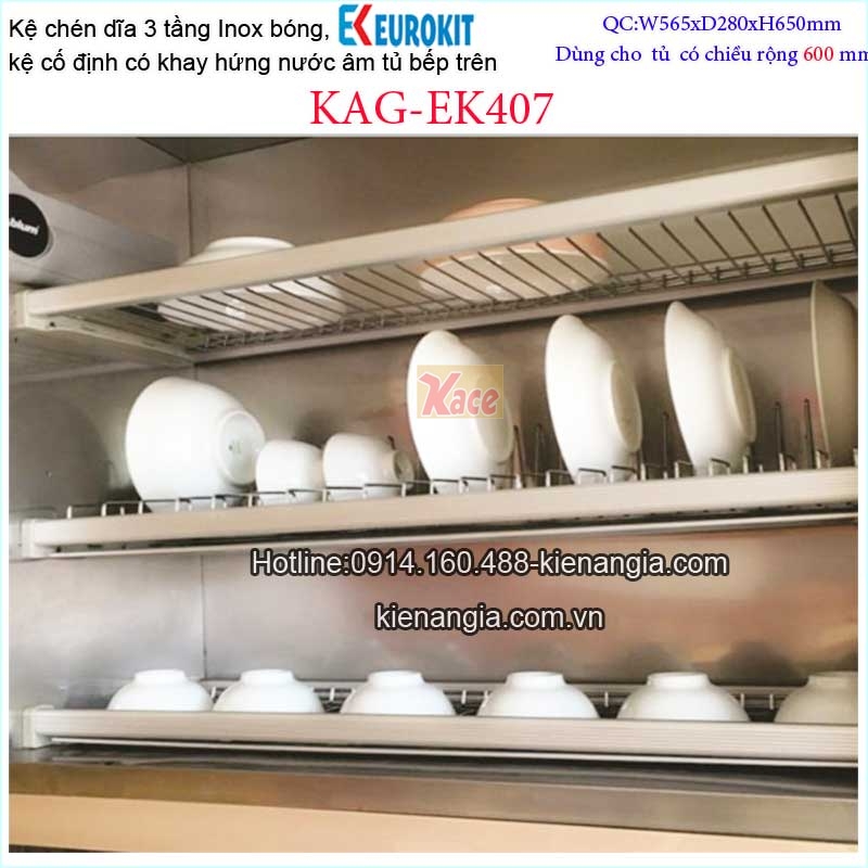 Kệ 3 tầng cao cấp âm tủ bếp 600 EUROKIT-KAG-EK407