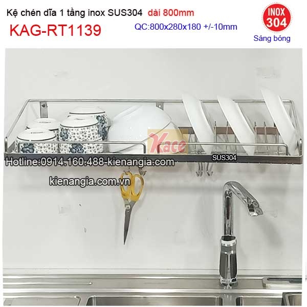 Kệ chén bát 1 tầng inox sus304 dài 8 tấc KAG-RT1139