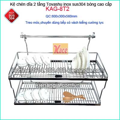 Kệ chén bát 80cm sus 304 2 tầng treo Tovashu KAG-8T2