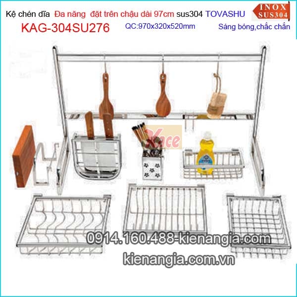 Kệ chén đa năng Tovashu đặt trên bồn rửa chén dài 97cm KAG-304SU276