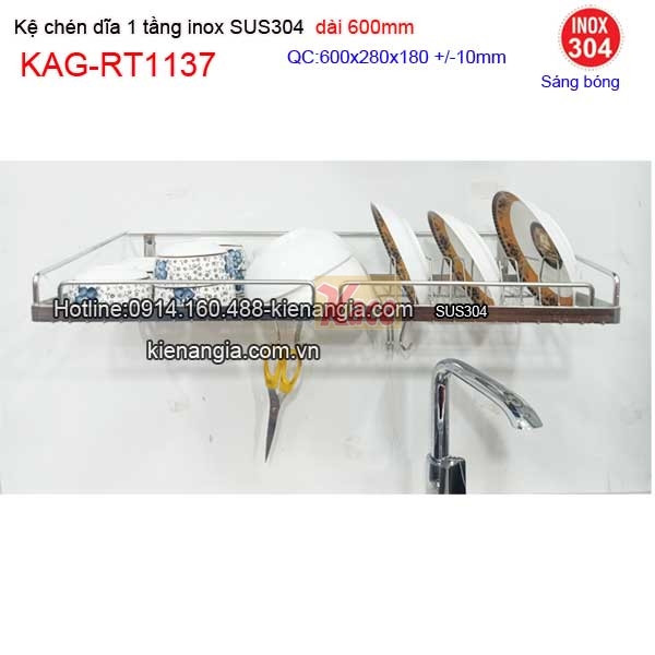 Kệ chén dĩa 1 tầng inox sus304 dài 6 tấc KAG-RT1137