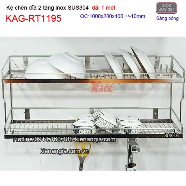 Kệ chén dĩa 2 tầng dài 100cm bằng inox sus304 KAG-RT1195
