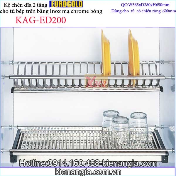 Kệ chén dĩa 2 tầng tủ bếp trên 600 EUROGOLD KAG-ED200