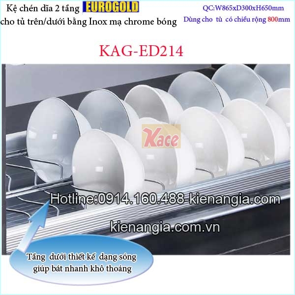 Kệ chén dĩa 2 tầng tủ bếp trên 800 EUROGOLD KAG-ED214