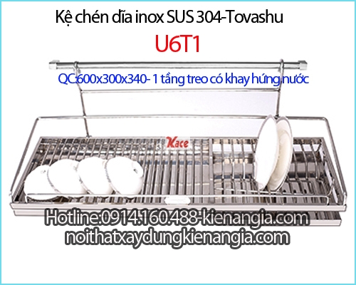 Kệ chén dĩa 60cm treo 1 tầng có khay hứng nước -Tovashu-U6T1