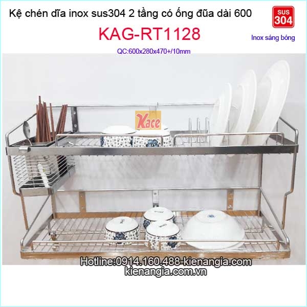 Kệ chén dĩa đa năng inox sus304 2 tầng dài 6 tấc KAG-RT1128
