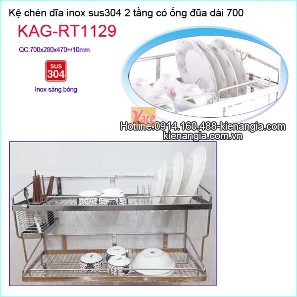 Kệ chén dĩa đa năng inox sus304 2 tầng dài 7 tấc KAG-RT1129