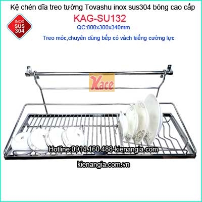Kệ chén đĩa inox 304 Tovashu cao cấp dài 80cm treo móc KAG-SU132