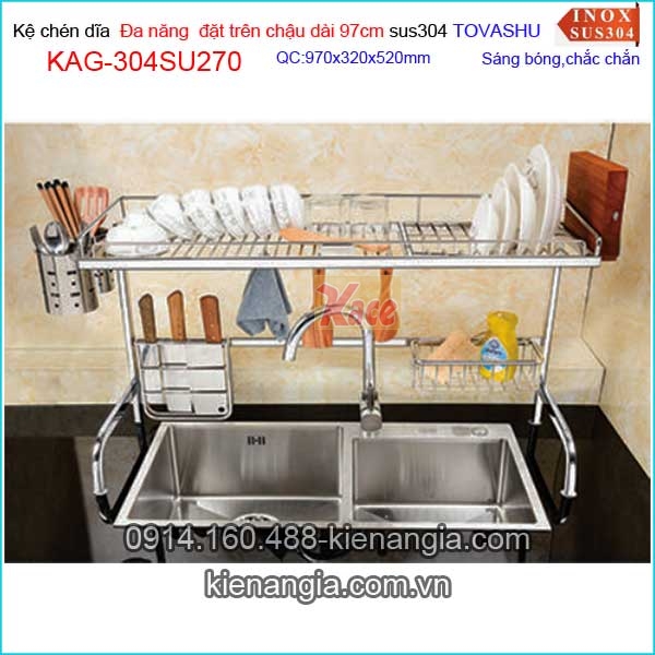 Kệ chén dĩa Tovashu đặt trên chậu rửa chén dài 97cm KAG-304SU270