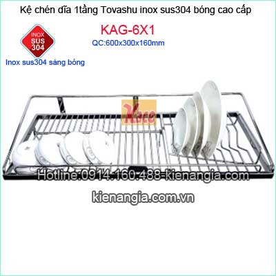 Kệ chén dĩa tủ bếp 60cm sus 304 1 tầng Tovashu KAG-6X1