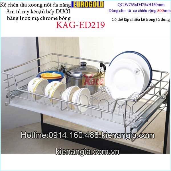 Kệ chén dĩa xoong nồi 800 EUROGOLD âm cánh tủ KAG-ED219