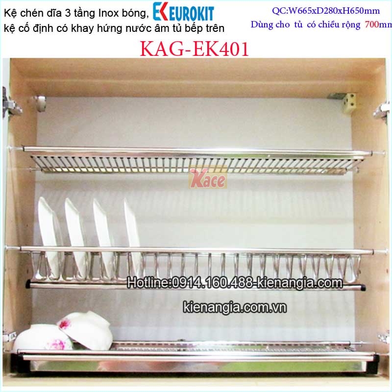 Kệ chữ V 3 tầng âm tủ bếp trên EUROKIT-KAG-EK401