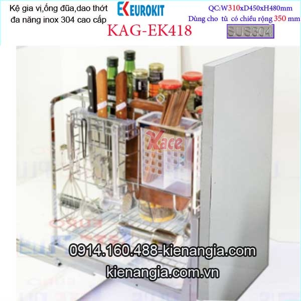 Kệ gia vị dao thớt đa năng âm tủ 35cm KAG-EK418, khuyến mãi phí lắp đặt trong TPHCM