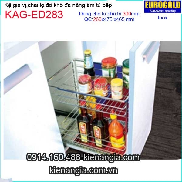 Kệ gia vị,chai lọ inox âm tủ 30cm EUROGOLD-KAG-ED283