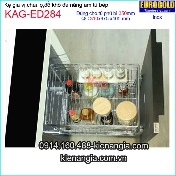 Kệ gia vị,chai lọ inox âm tủ 35cm EUROGOLD-KAG-ED284