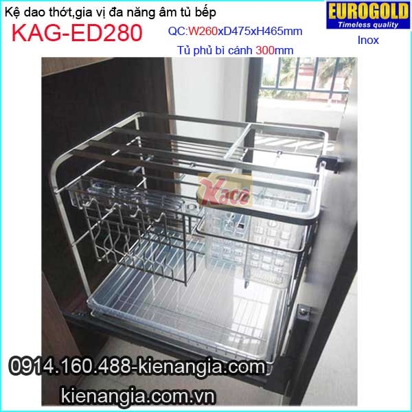 Kệ gia vị,dao thớt inox âm tủ 30cm EUROGOLD-KAG-ED280