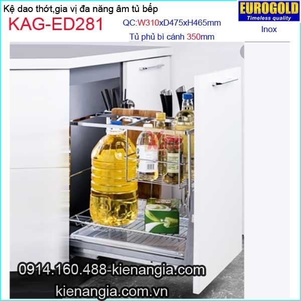 Kệ gia vị,dao thớt inox âm tủ 35cm EUROGOLD-KAG-ED281