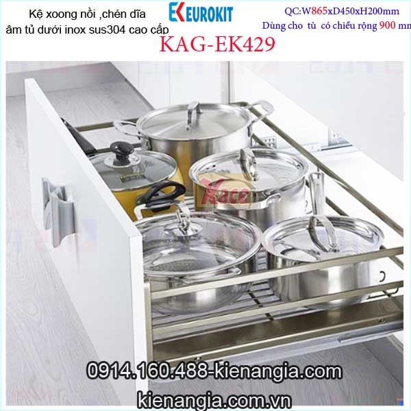 Kệ nồi, chén dĩa EUROKIT 90cm KAG-EK429, khuyến mãi phí lắp đặt TPHCM