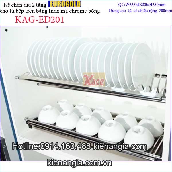 Kệ úp bát đĩa 2 tầng tủ bếp trên 700 EUROGOLD KAG-ED201
