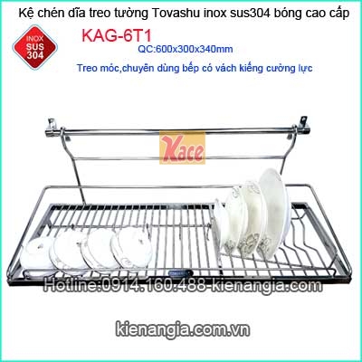 Kệ úp chén bát 60cm treo 1 tầng inox Tovashu KAG-6T1