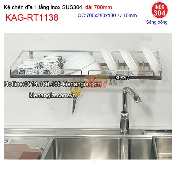 Kệ úp chén dĩa 1 tầng inox sus304 dài 7 tấc KAG-RT1138
