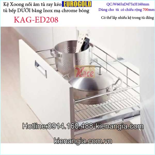 Kệ xoong nồi âm tủ có ray kéo 700 EUROGOLD KAG-ED208