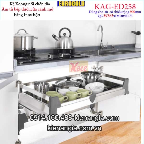 Kệ xoong nồi chén dĩa inox hộp âm tủ 90cm EUROGOLD-KAG-ED258