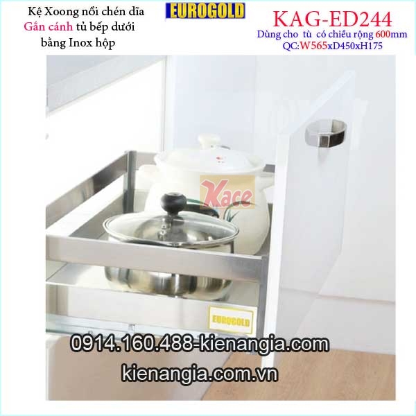 Kệ xoong nồi chén dĩa inox hộp gắn cánh tủ 60cm EUROGOLD-KAG-ED244