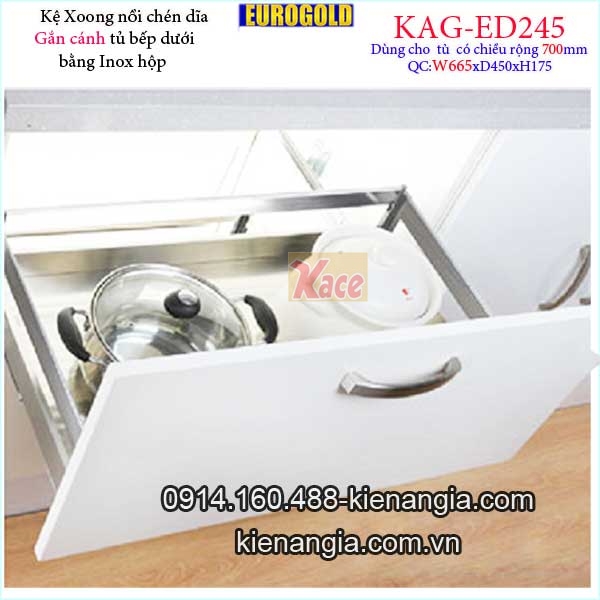 Kệ xoong nồi chén dĩa inox hộp gắn cánh tủ 70cm EUROGOLD-KAG-ED245