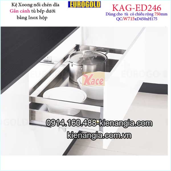 Kệ xoong nồi chén dĩa inox hộp gắn cánh tủ 75cm EUROGOLD-KAG-ED246