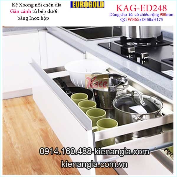 Kệ xoong nồi chén dĩa inox hộp gắn cánh tủ 90cm -EUROGOLD-KAG-ED248