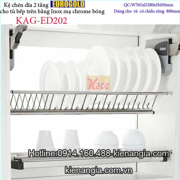 Khay chén dĩa 2 tầng tủ bếp trên 800 EUROGOLD KAG-ED202