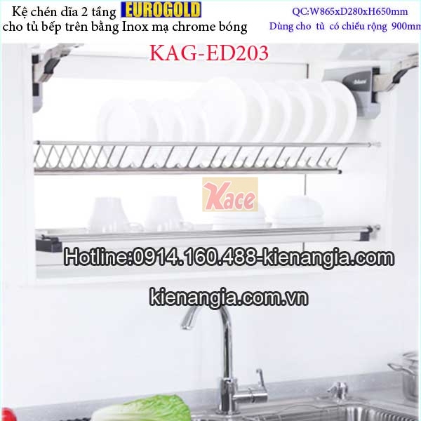 Khay chén dĩa 2 tầng tủ bếp trên 900 EUROGOLD KAG-ED203