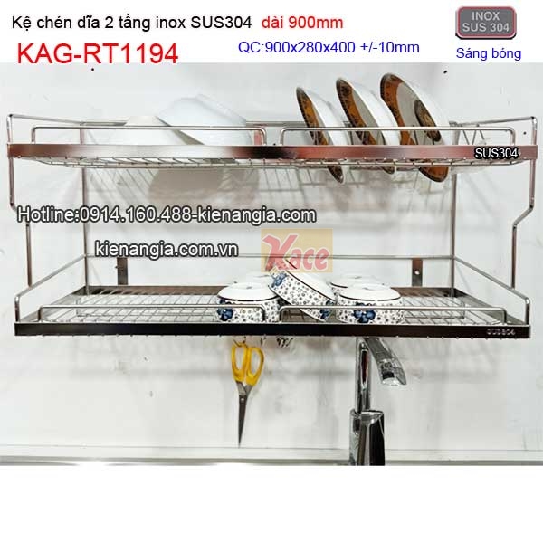 Khay chén dĩa 90cm 2 tầng inix sus304 giá rẻ KAG-RT1194
