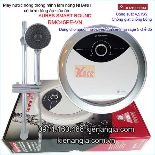 Máy nước nóng bơm siêu êm ARISTON-AURES SMART ROUND KAG-RMC45PE-VN