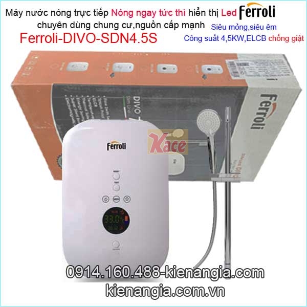 Máy nước nóng trực tiếp Led căn hộ chung cư Ferroli KAG-Divo SDN 4.5S
